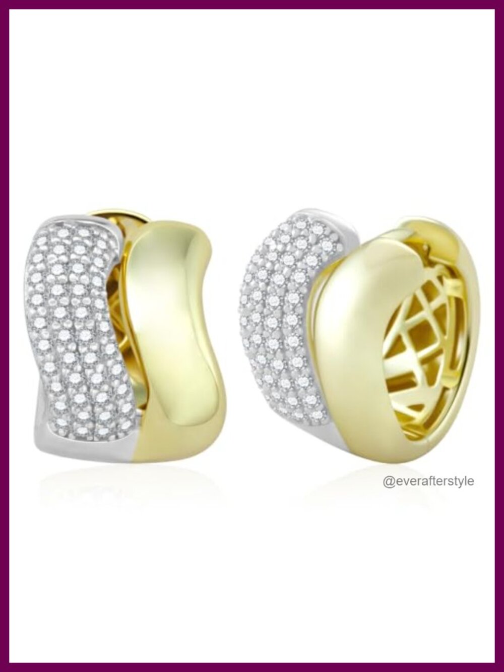 Moissanite Double Hoop Earrings 925 Sterling Silver 14K Gold Plated Huggie Hoops